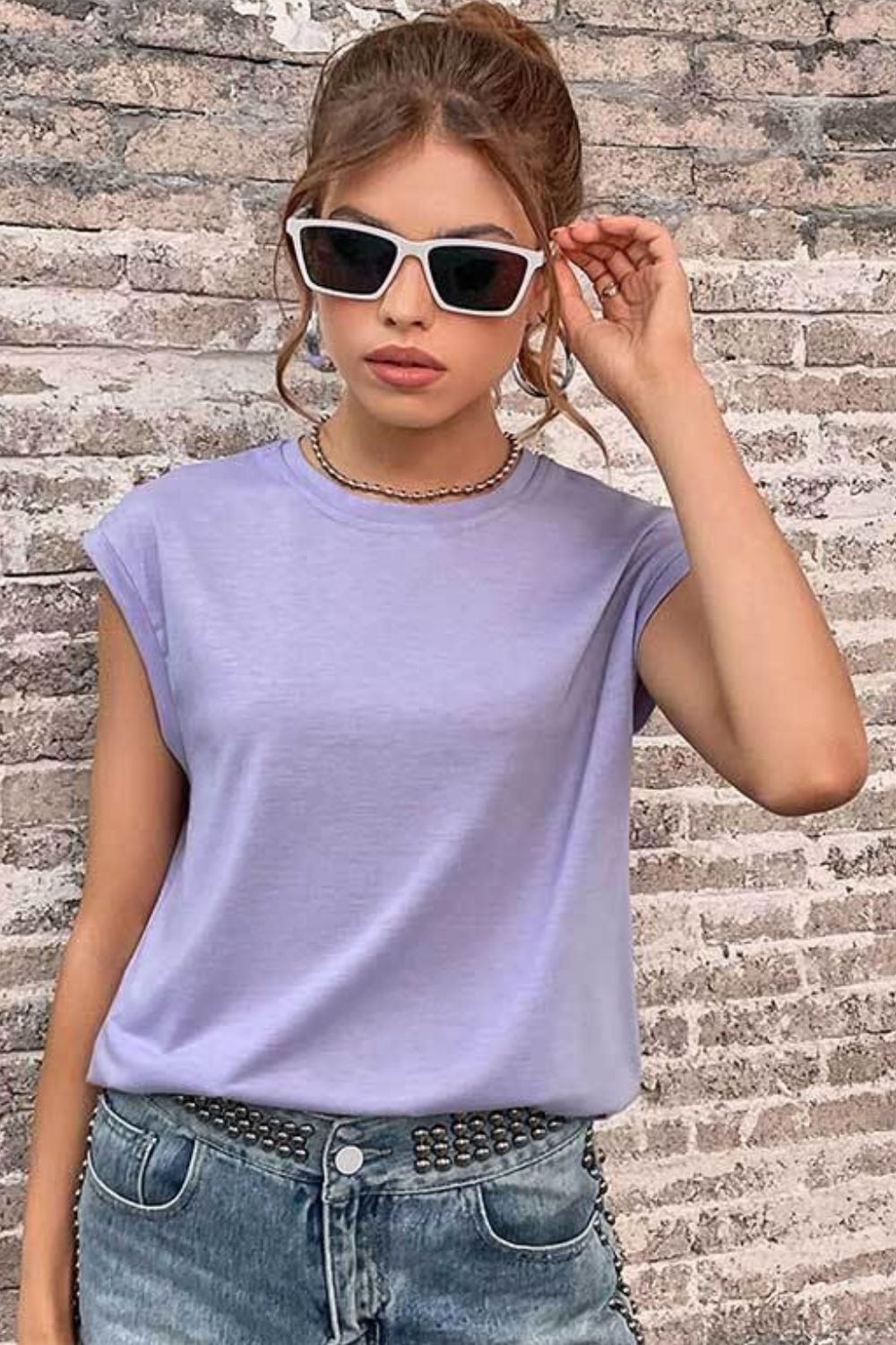 Women's Round Neck Cap Sleeve Top