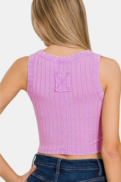 Zenana Ribbed Round Neck Cropped Tank - Brand Zenana