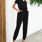 Short Sleeve V-Neck Jumpsuit with Pockets