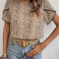 Printed Pom Pom Detail Petal Sleeve Round Neck Blouse
