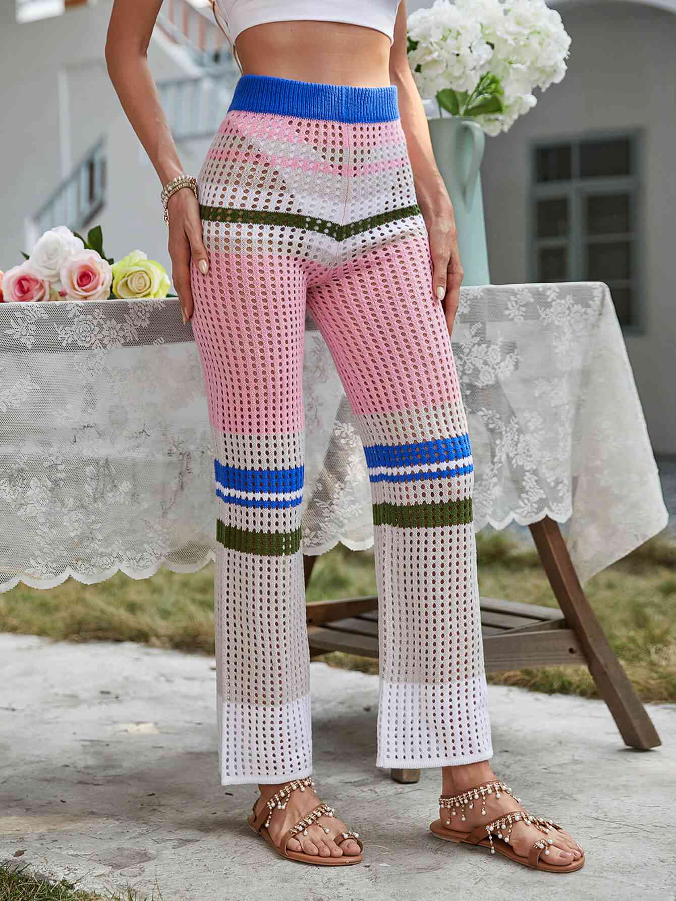 SunSand&Beach Color Block Openwork Knit Pants