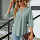 Full Size Notched Neck Three-Quarter Sleeve Blouse
