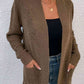 Open Front Rib-Knit Cardigan with Pockets