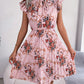 Aaliyah Isla Pleated Floral Printed Tie Neck Knee Length Dress