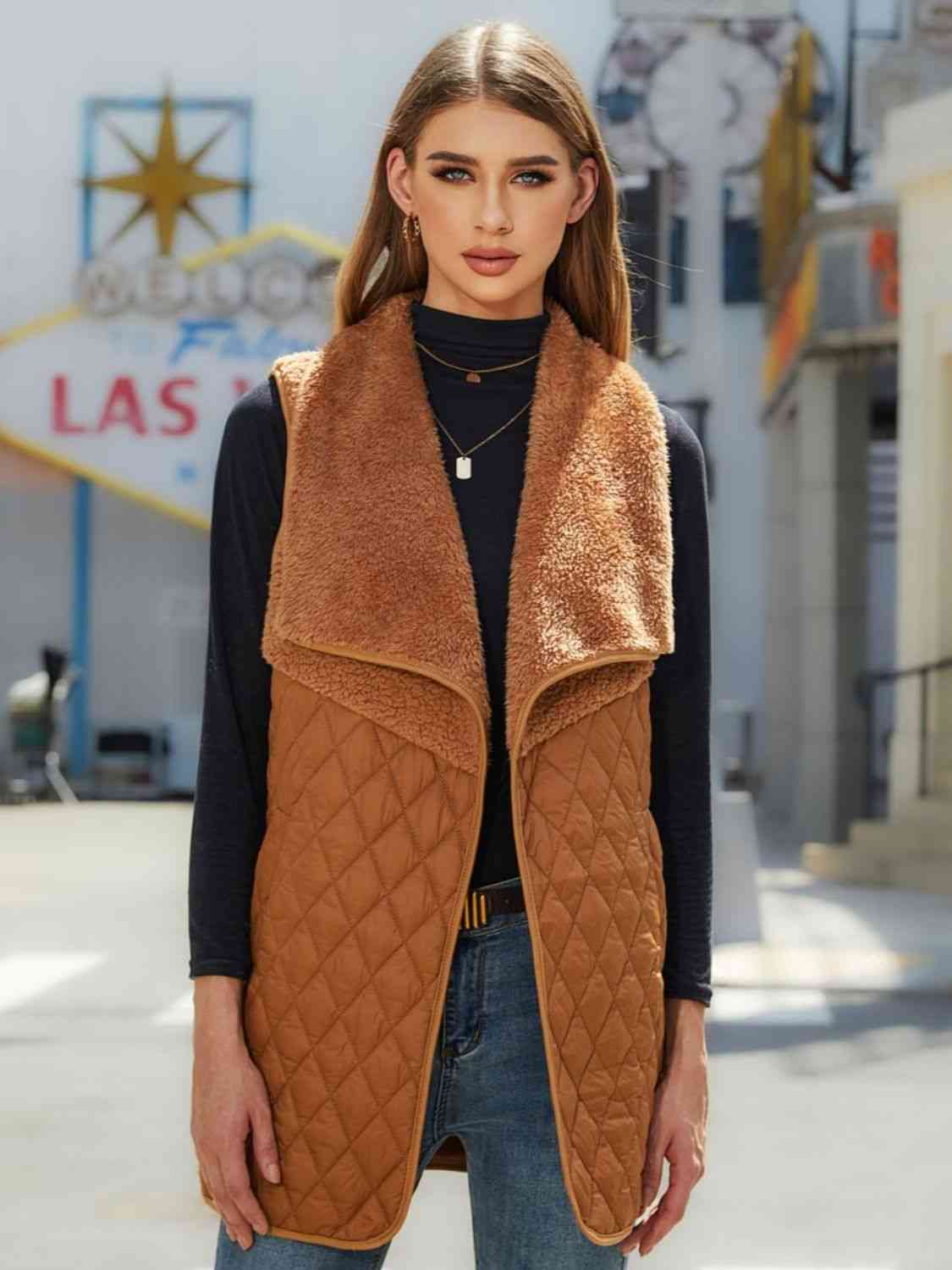 Full Size Open Front Collared Vest