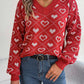 Heart Pattern V-Neck Long Sleeve Sweater