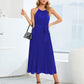 Pleated Spaghetti Strap Tie Waist Midi Dress