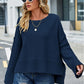 High-Low Slit Round Neck Long Sleeve Sweater