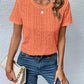 Eyelet Round Neck Short Sleeve T-Shirt