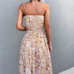 Women's Printed Spaghetti Strap Decorative Button Belted Dress