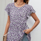 Leopard Round Neck Flutter Sleeve Babydoll Blouse