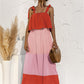 Full Size Color Block Tie Shoulder Tiered Sleeveless Dress