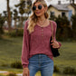 Full Size Round Neck Button-Down Long Sleeve Tee