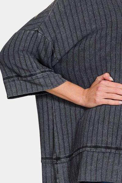 Zenana Washed Ribbed Drop Shoulder Half Sleeve Top *