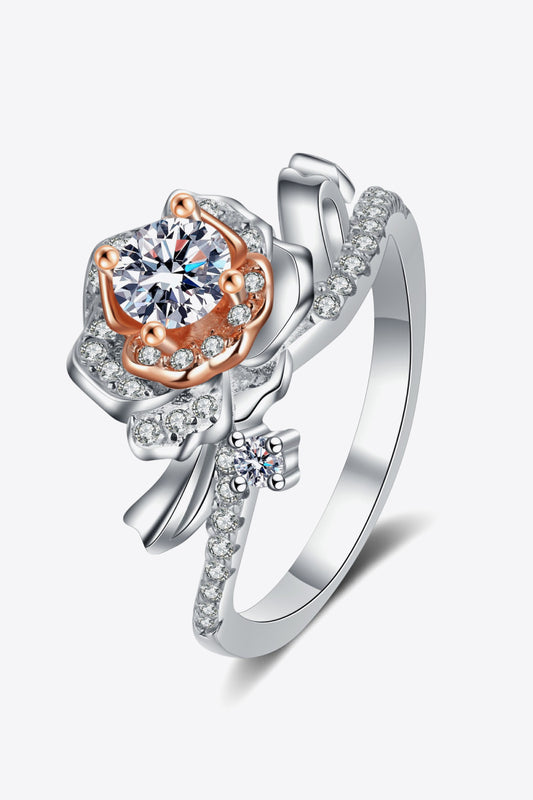 Women's 925 Sterling Silver Rose-Shaped Moissanite Ring