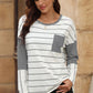 Pocketed Striped Round Neck T-Shirt
