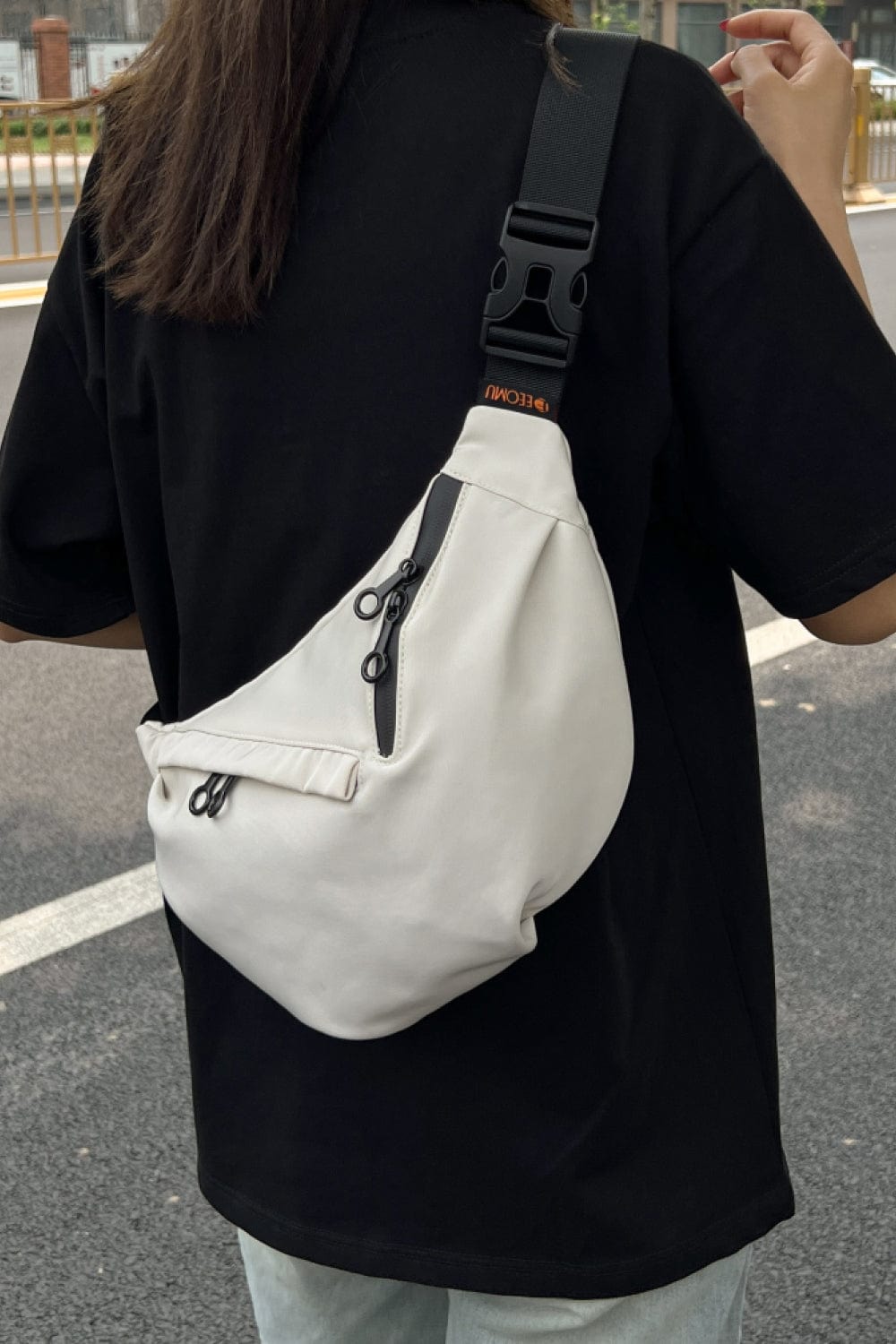 Large Ivory Nylon Sling Bag