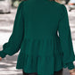 Green Notched Neck Lantern Sleeve Blouse