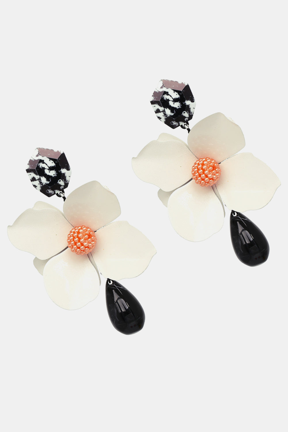 Bloosm Flower and Teardrop Resin Dangle Earrings