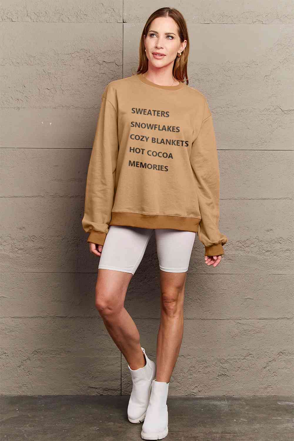 Simply Love SEASONAL Full Size Letter Graphic Round Neck Sweatshirt