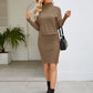 Turtle Neck Long Sleeve Ribbed Sweater Dress