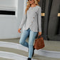 Full Size Round Neck Ribbed Button Detail Blouse