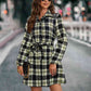 Plaid Tie Front Collared Neck Long Sleeve Dress