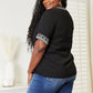 Double Take Black Full Size Embroidered Notched Neck Top