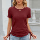 Eyelet Round Neck Short Sleeve T-Shirt