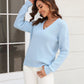 Malibu Dreams Adelisa & Yehn Ribbed V-Neck Dropped Shoulder Knit Top