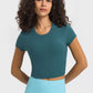 Women's Round Neck Short Sleeve Cropped Sports T-Shirt