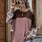 Full Size Color Block Waffle-Knit Long Sleeve Top