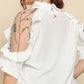 Women's Plus Size Embroidered Ruffle Trim Collared Half Sleeve Blouse
