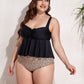 Plus Size Two-Tone Drawstring Sleeveless Tankini Set