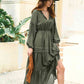 Amelia Tie Neck Long Sleeve Midi Tiered Dress