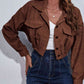 Collared Neck Dropped Shoulder Buttoned Jacket