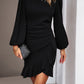 Women's DentaCosmo Ruched Ruffled Balloon Sleeve Mini Dress