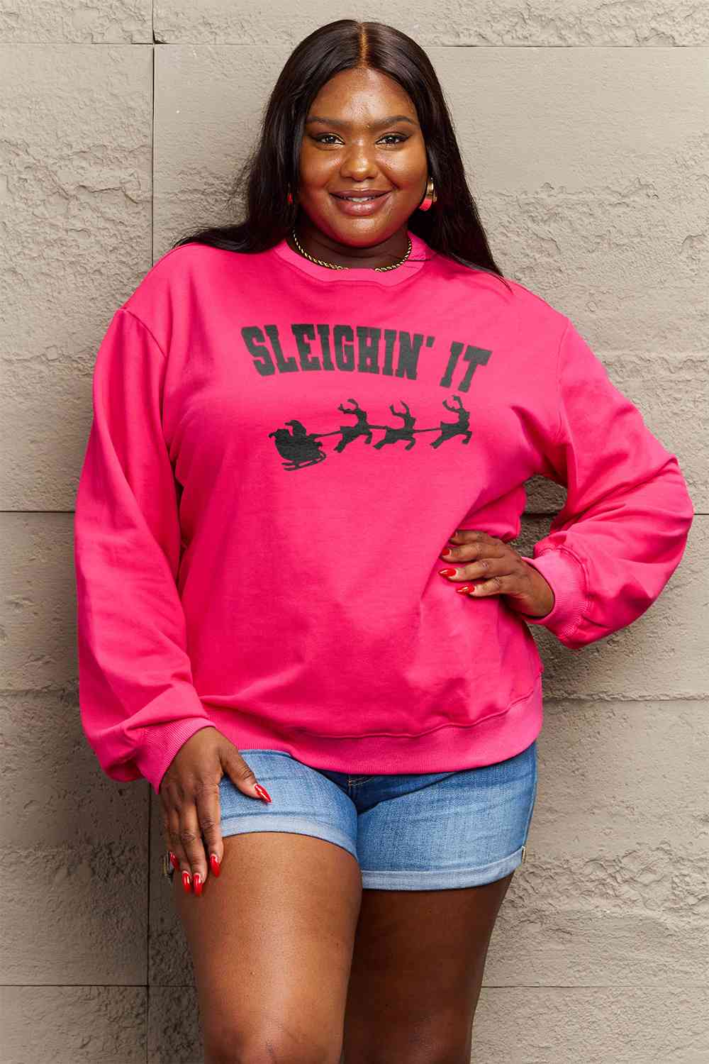 Simply Love Full Size SLEIGHIN' IT Graphic CHRISTMAS Sweatshirt