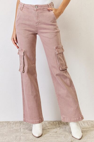 RISEN Full Size High Rise Cargo Wide Leg Jeans *