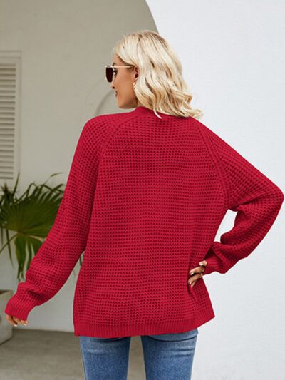 FULL SIZE Open Front Raglan Sleeve Pocketed Cardigan