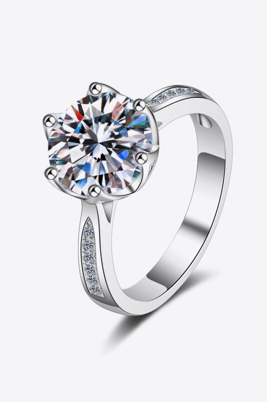 Women's 3 Carat Moissanite Rhodium-Plated Side Stone Ring