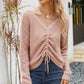 Waffle-Knit Drawstring Detail V-Neck Sweater
