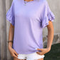 Ruffled Round Neck Short Sleeve Blouse