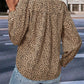 AuroraBlissX Leopard Notched Neck Puff Sleeve Blouse