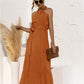 Women's Halter Neck Tie Waist Tiered Maxi Dress