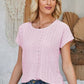 Eyelet Round Neck Rolled Short Sleeve T-Shirt