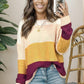 CozyWonders Color Block Round Neck Long Sleeve Sweater