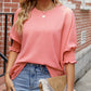 Full Size Round Neck Smocked Lantern Sleeve Blouse