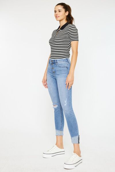 Kancan Distressed Cat's Whiskers Button Fly Jeans *