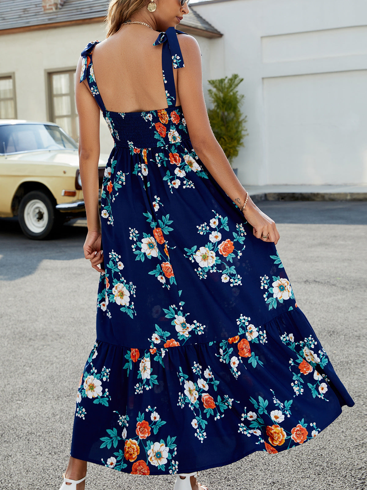 Women's Floral Tie-Shoulder Sleeveless Dress